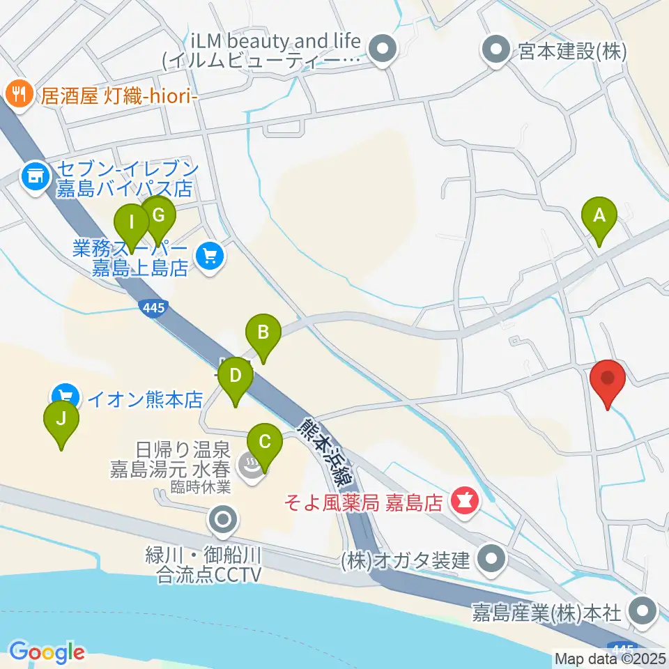 島村楽器 イオンモール熊本店周辺のファミレス・ファーストフード一覧地図