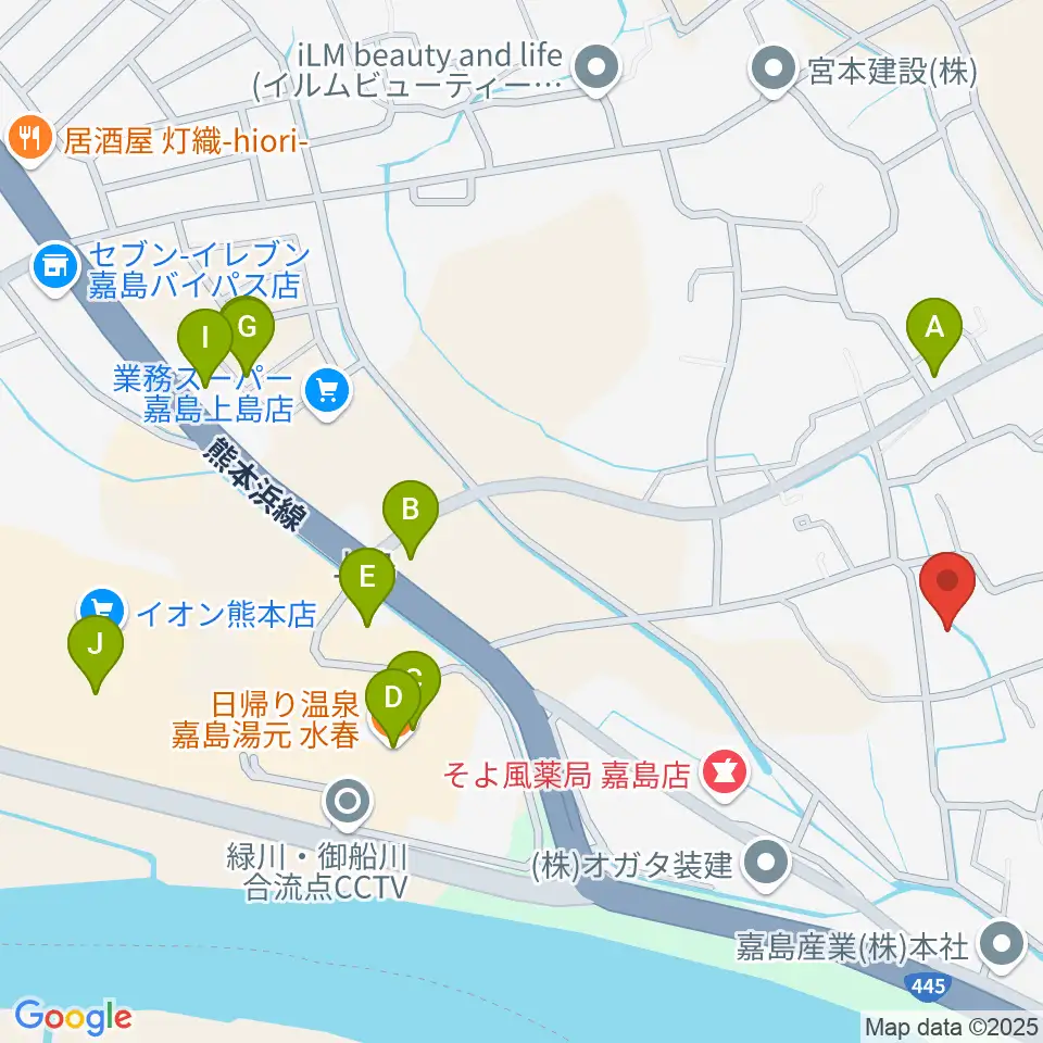 島村楽器 イオンモール熊本店周辺のファミレス・ファーストフード一覧地図