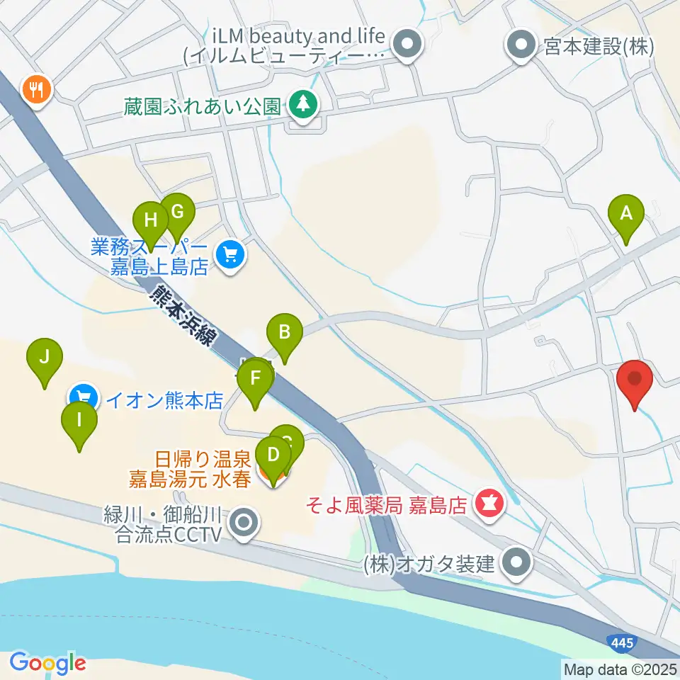 島村楽器 イオンモール熊本店周辺のファミレス・ファーストフード一覧地図