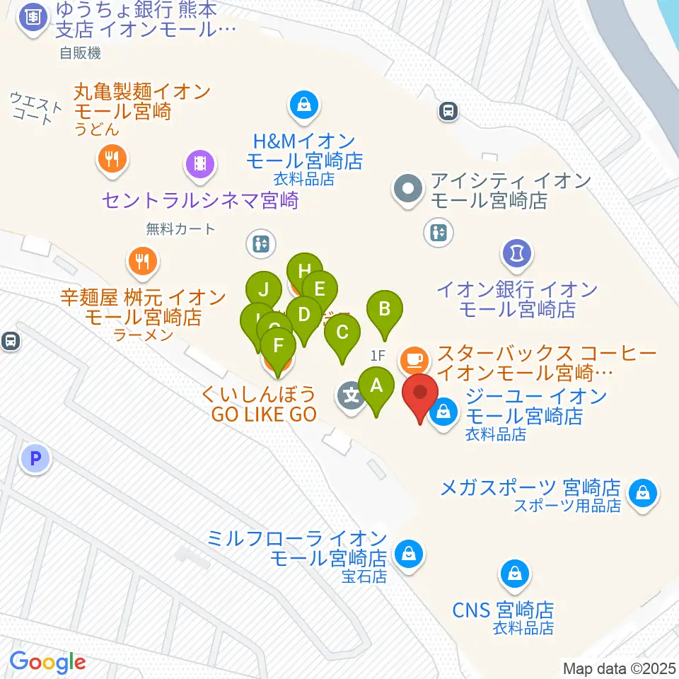 島村楽器イオンモール宮崎店周辺のファミレス・ファーストフード一覧地図