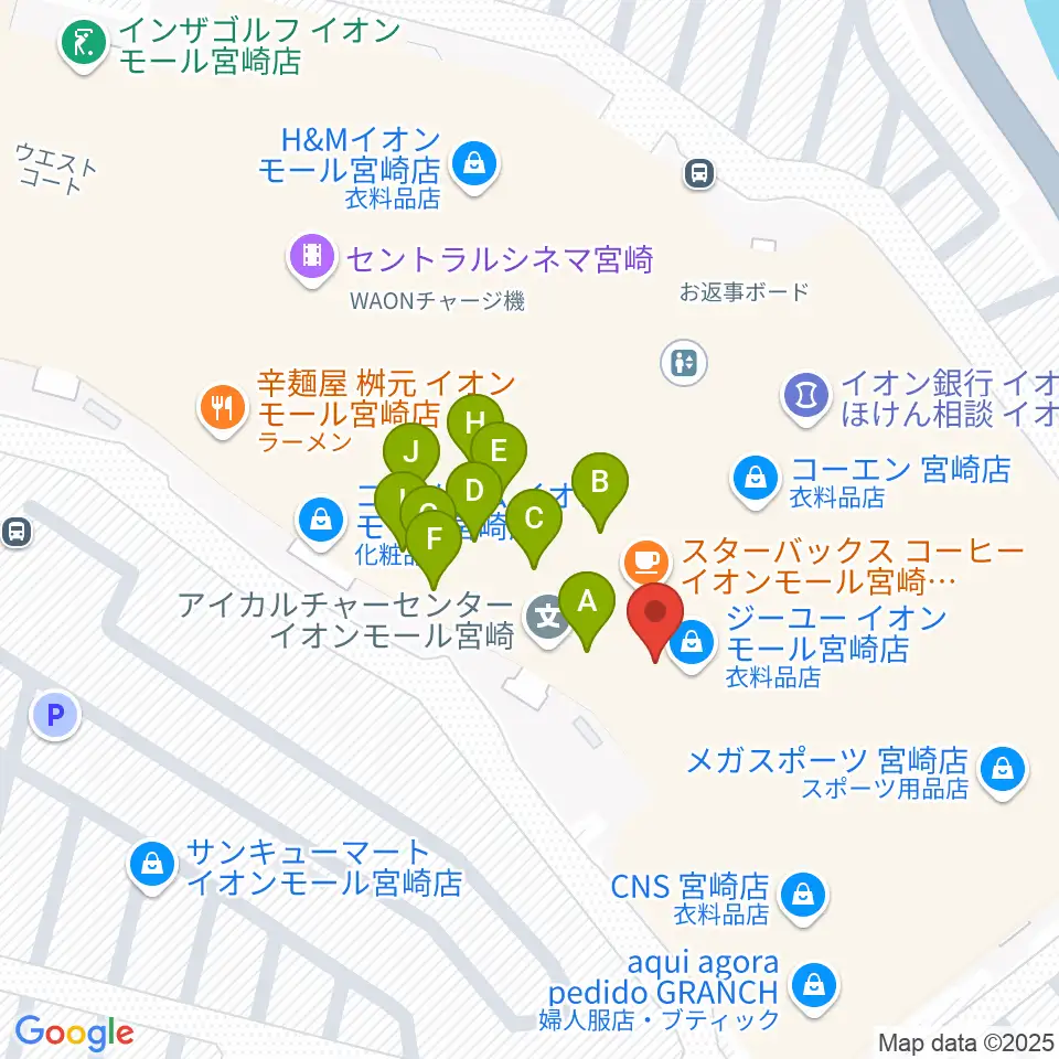 島村楽器イオンモール宮崎店周辺のファミレス・ファーストフード一覧地図