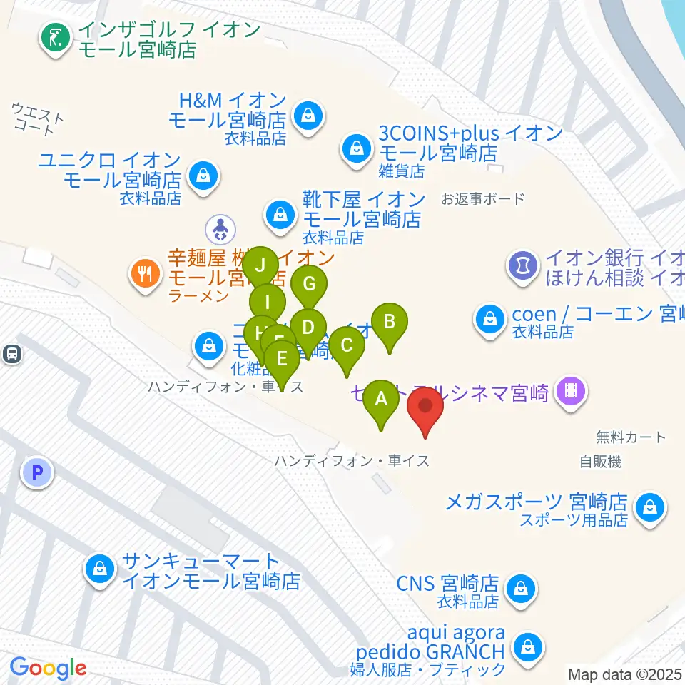 島村楽器イオンモール宮崎店周辺のファミレス・ファーストフード一覧地図