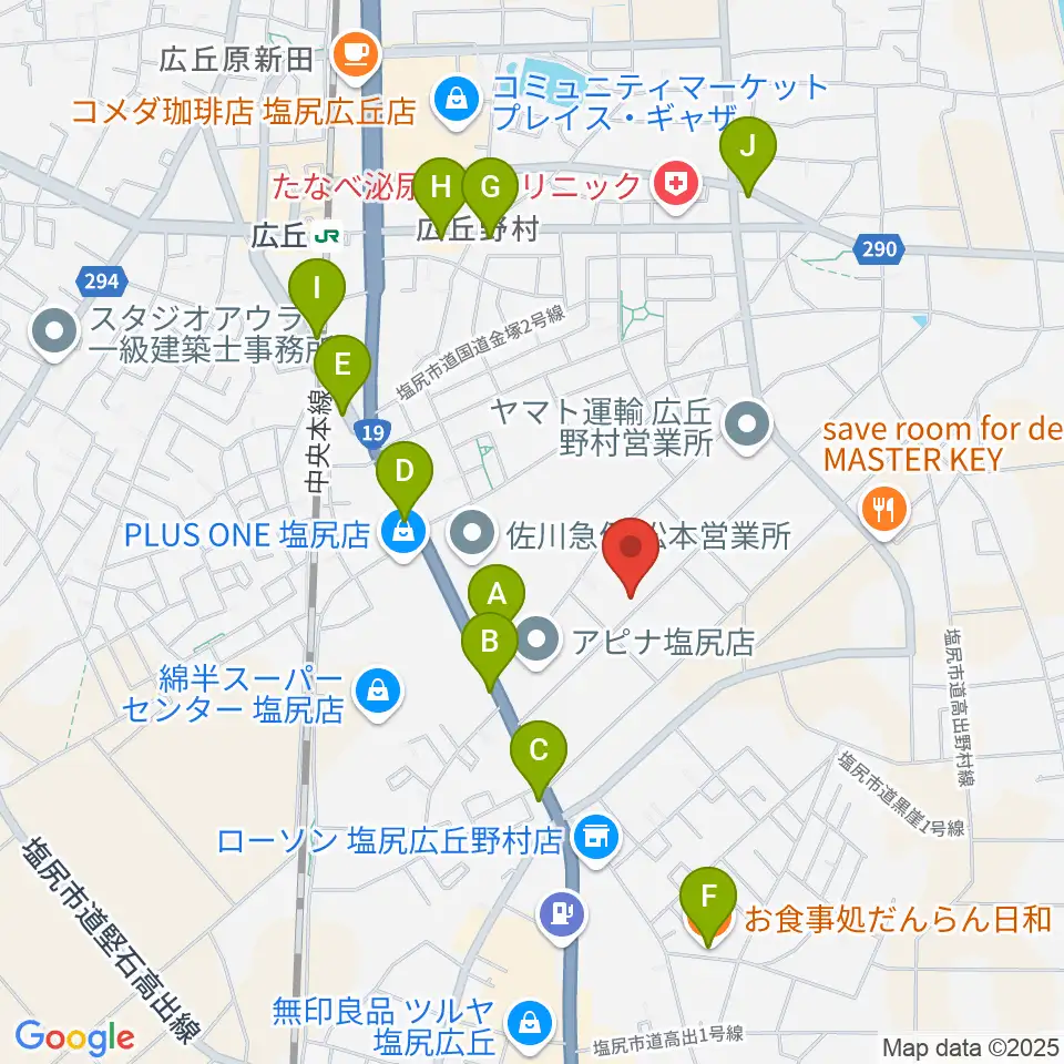 ティーズギター周辺のファミレス・ファーストフード一覧地図