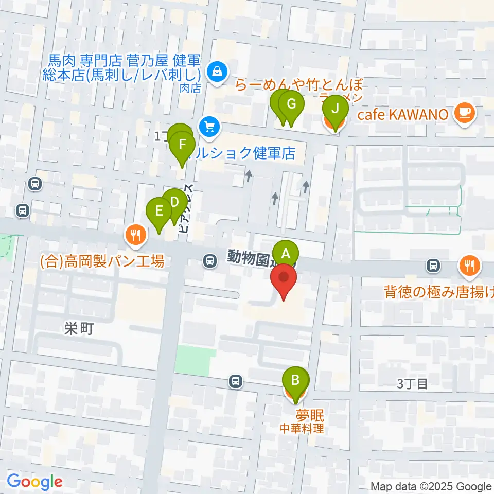熊本市健軍文化ホール周辺のファミレス・ファーストフード一覧地図