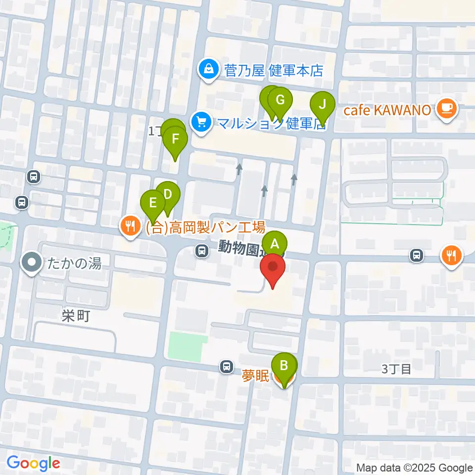 熊本市健軍文化ホール周辺のファミレス・ファーストフード一覧地図