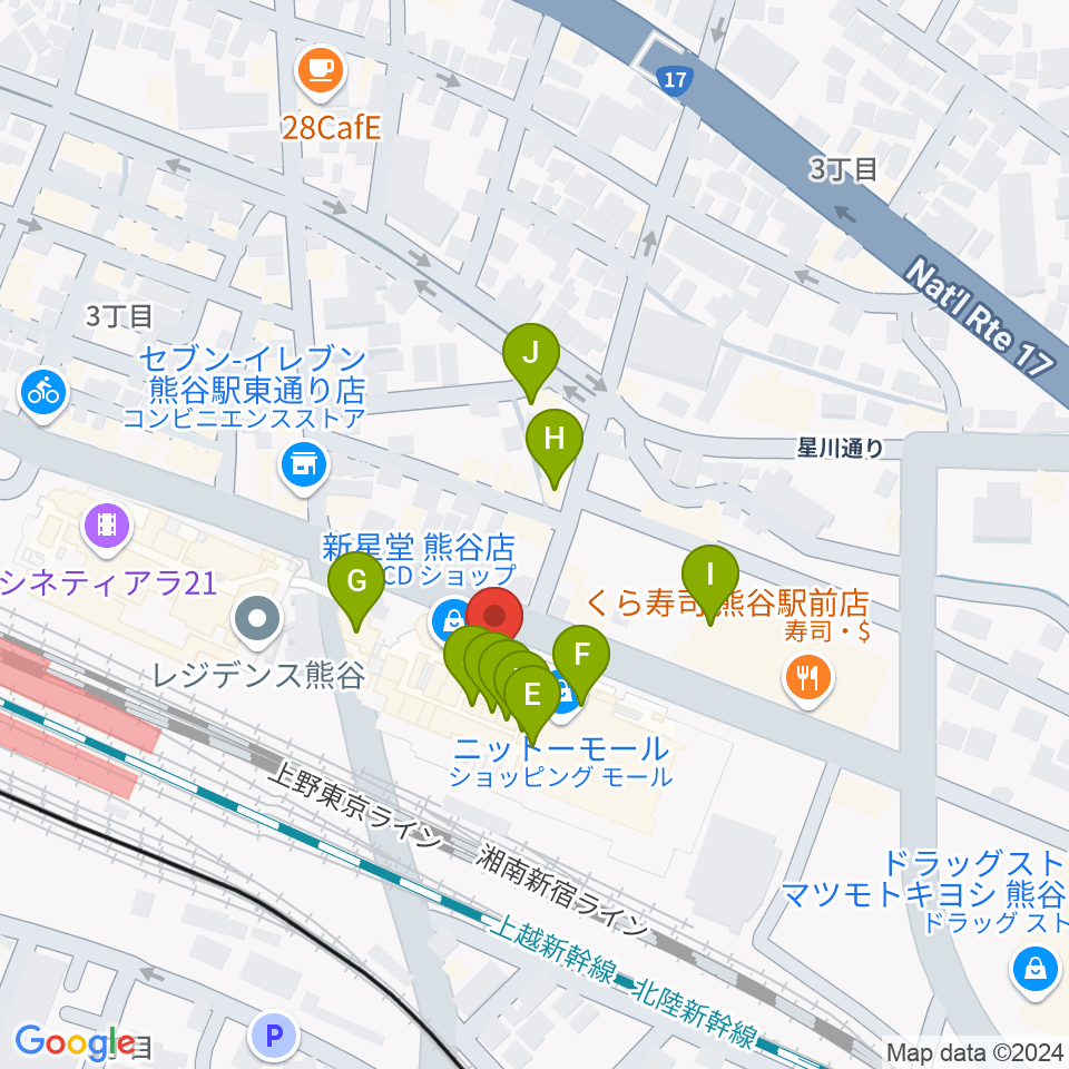 山野楽器サウンドクルー熊谷周辺のファミレス・ファーストフード一覧地図