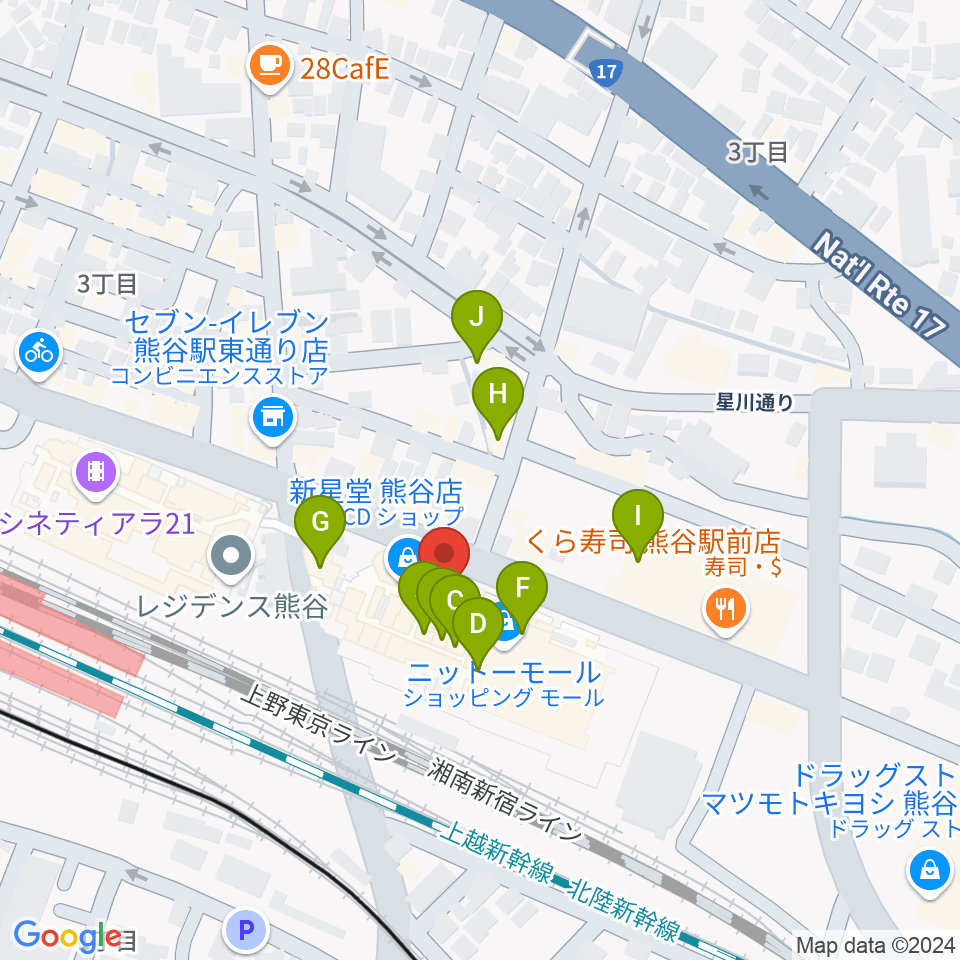 山野楽器サウンドクルー熊谷周辺のファミレス・ファーストフード一覧地図