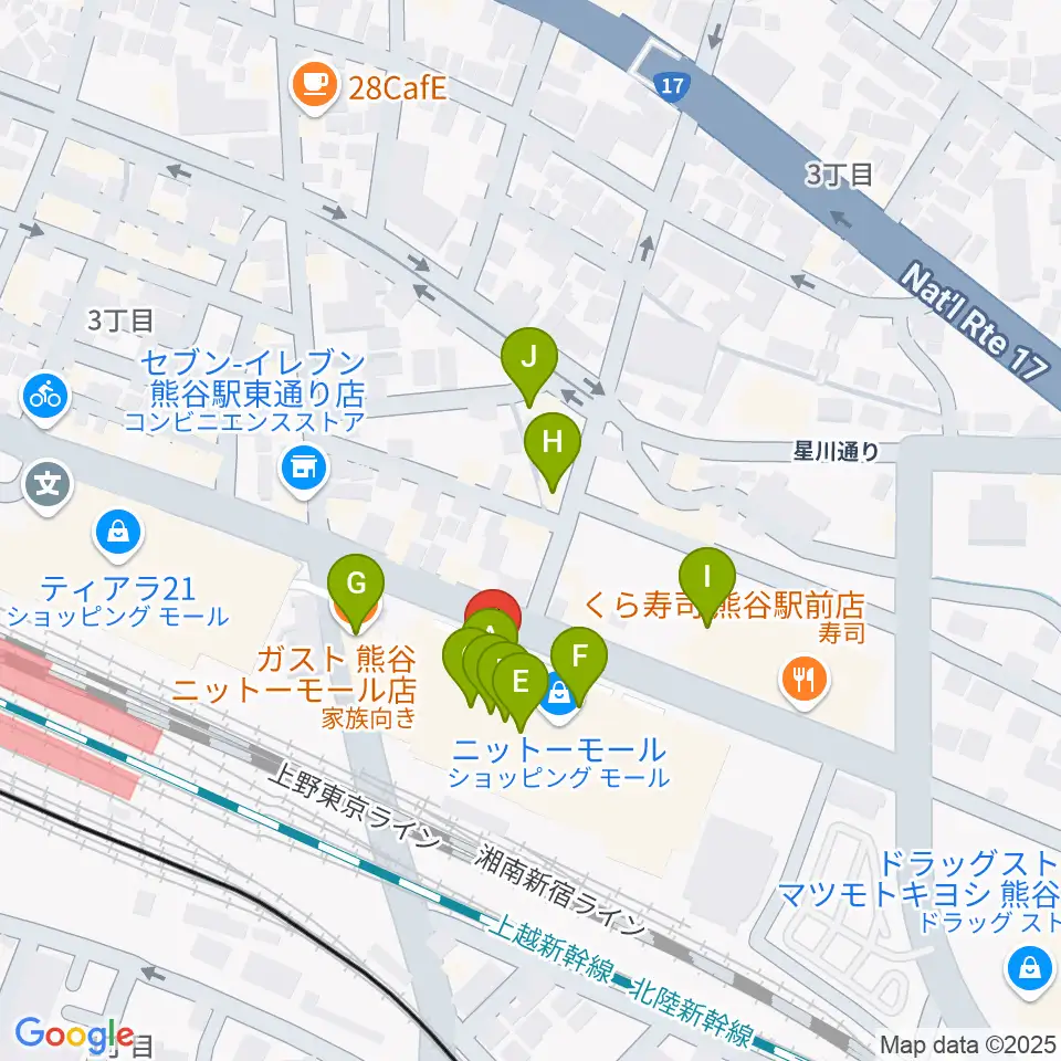 山野楽器サウンドクルー熊谷周辺のファミレス・ファーストフード一覧地図