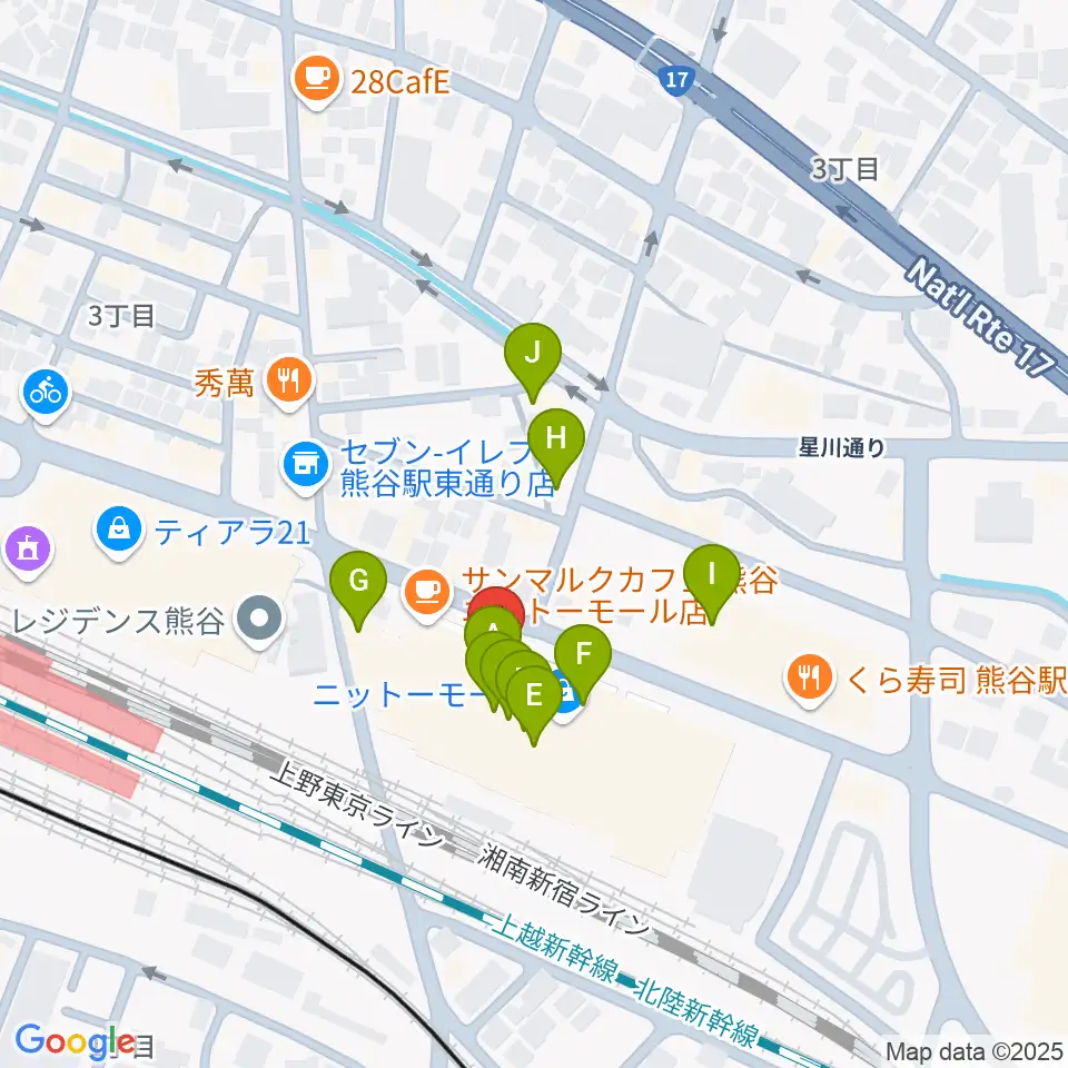 山野楽器サウンドクルー熊谷周辺のファミレス・ファーストフード一覧地図