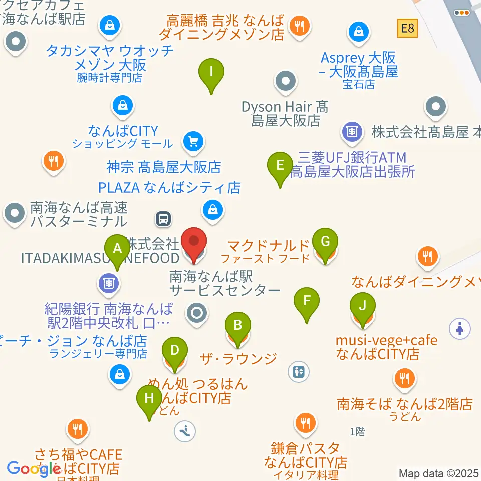 山野楽器ロックイン難波周辺のファミレス・ファーストフード一覧地図