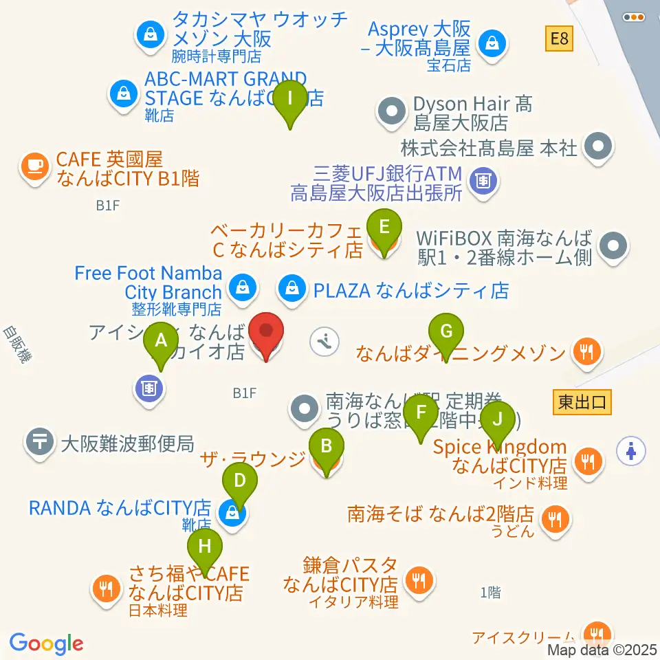 山野楽器ロックイン難波周辺のファミレス・ファーストフード一覧地図