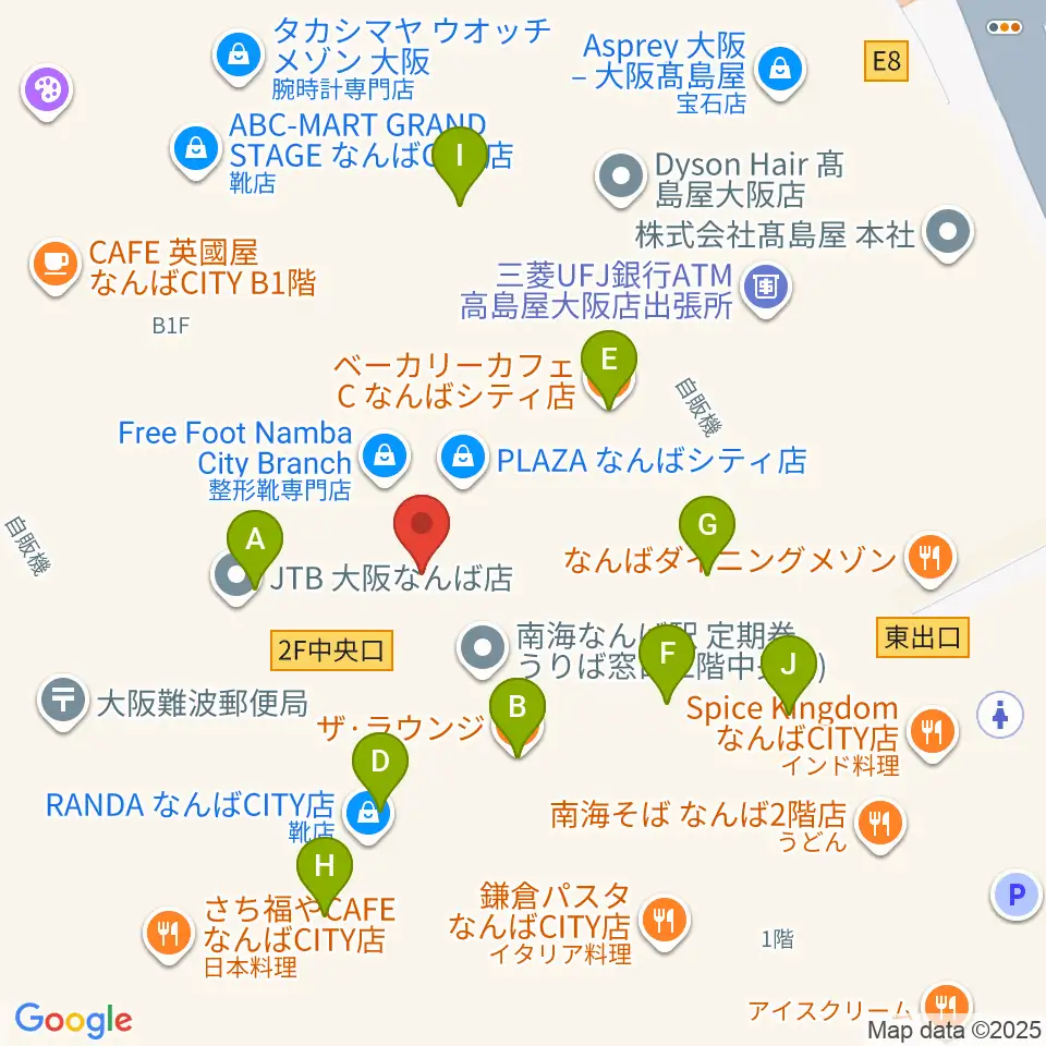山野楽器ロックイン難波周辺のファミレス・ファーストフード一覧地図