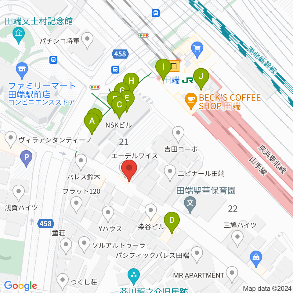 田端Pスタジオ周辺のファミレス・ファーストフード一覧地図