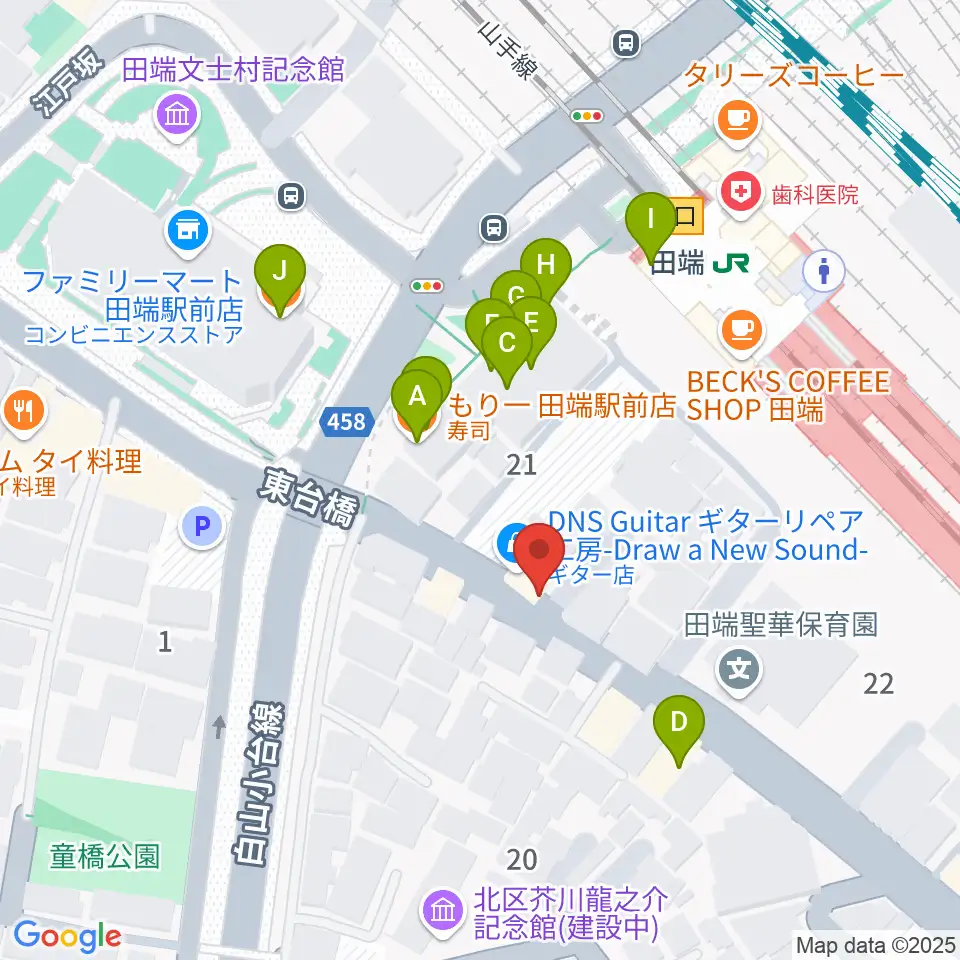 田端Pスタジオ周辺のファミレス・ファーストフード一覧地図
