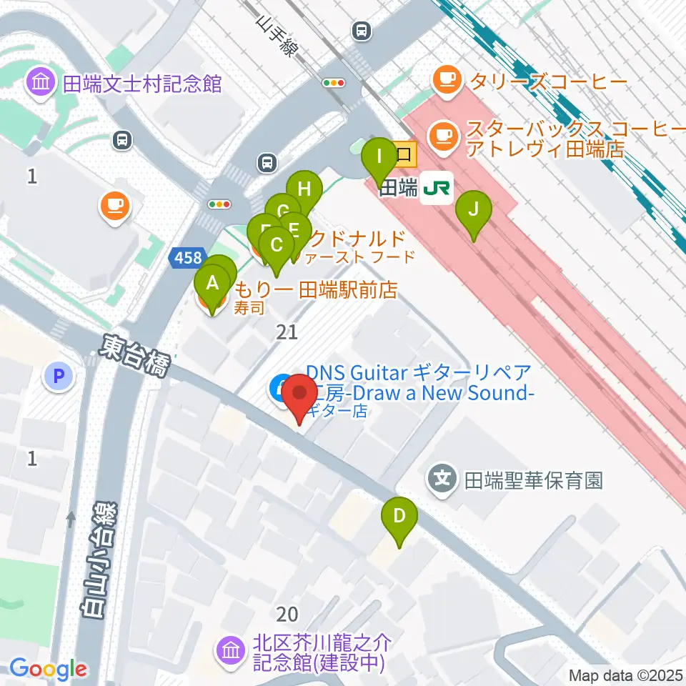 田端Pスタジオ周辺のファミレス・ファーストフード一覧地図