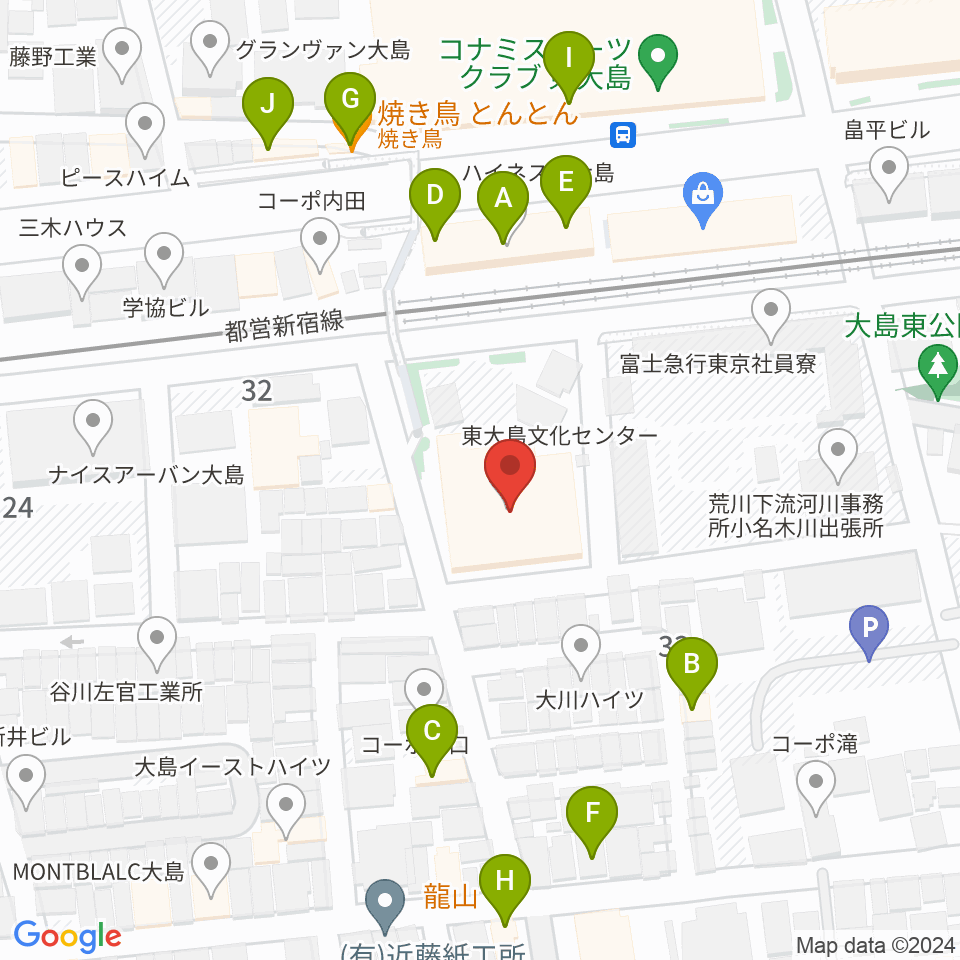 東大島文化センター周辺のファミレス・ファーストフード一覧地図