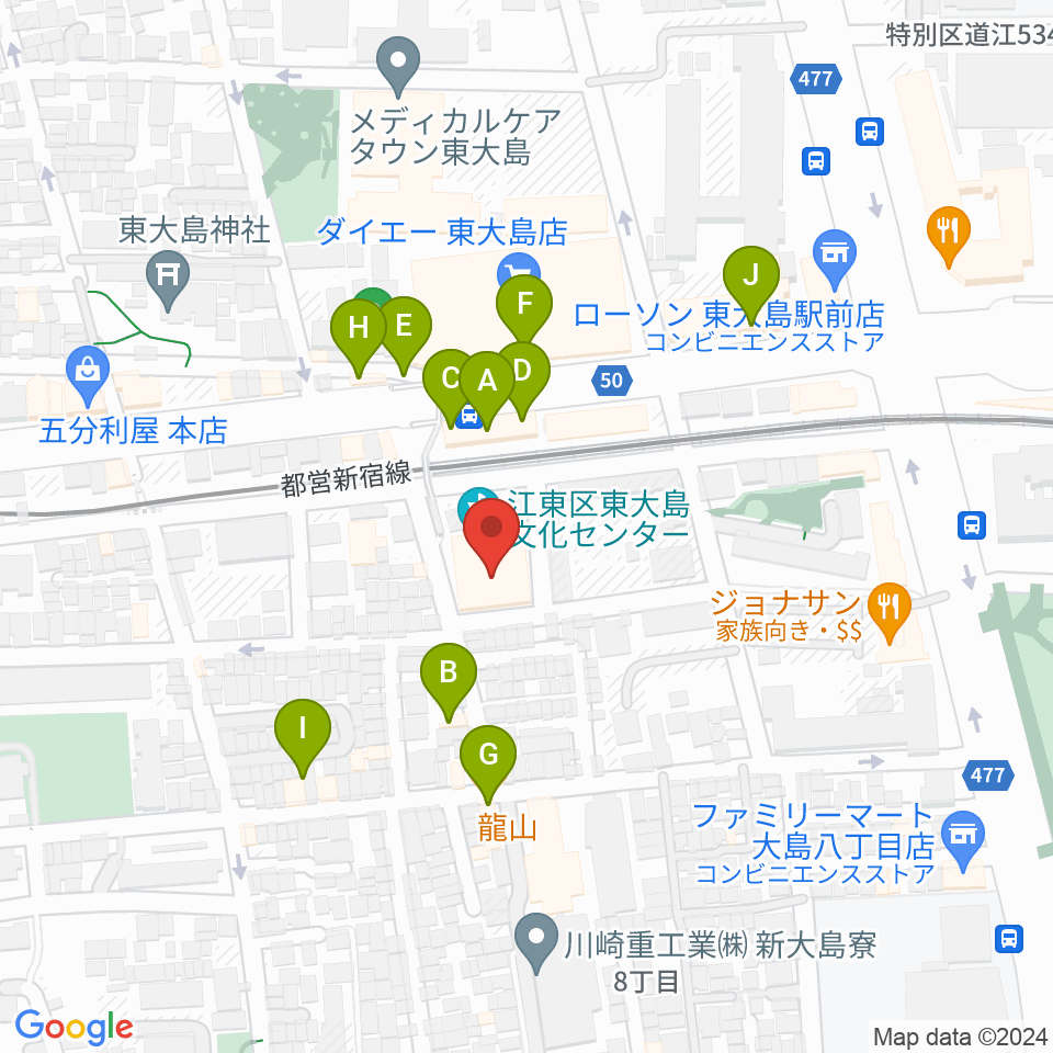 東大島文化センター周辺のファミレス・ファーストフード一覧地図