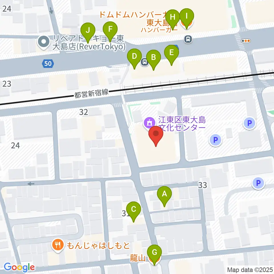 東大島文化センター周辺のファミレス・ファーストフード一覧地図