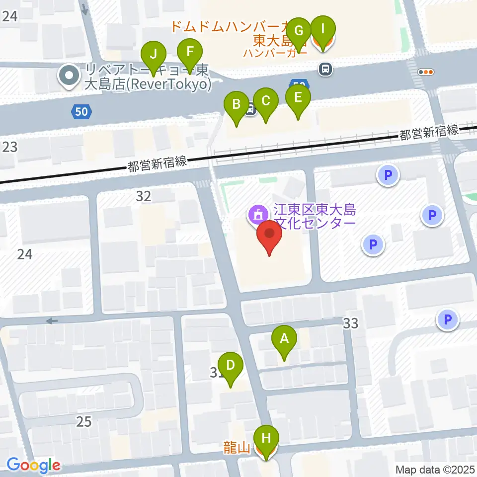 東大島文化センター周辺のファミレス・ファーストフード一覧地図