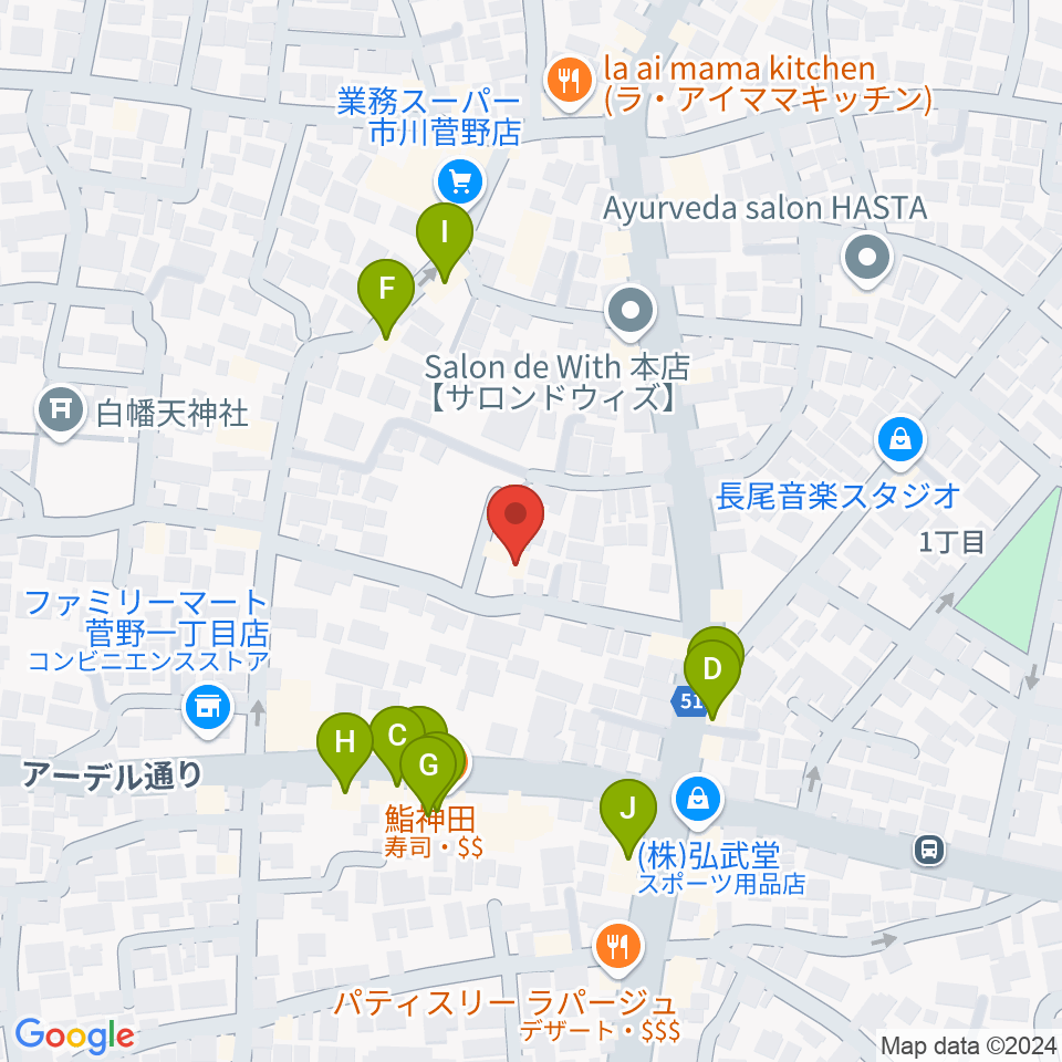 ハーティスト・ミュージック周辺のファミレス・ファーストフード一覧地図