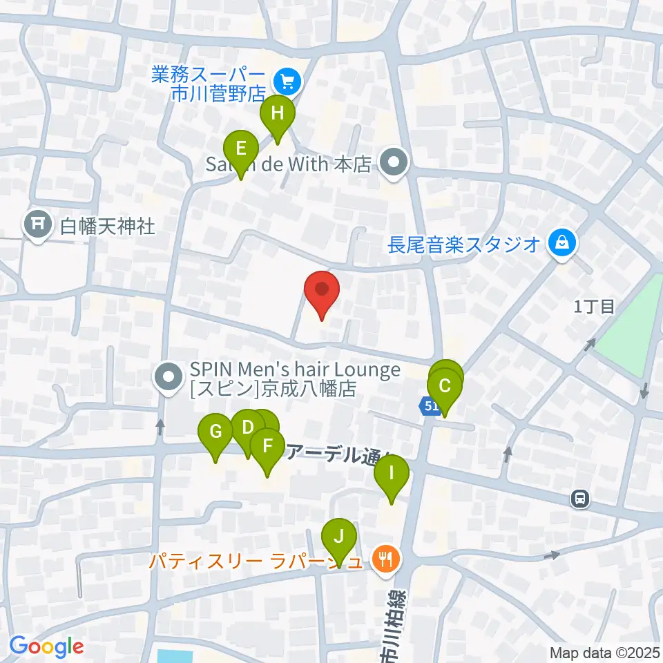 ハーティスト・ミュージック周辺のファミレス・ファーストフード一覧地図
