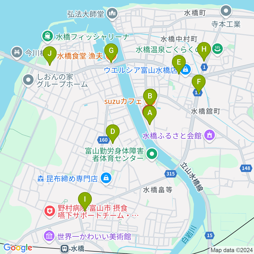 ギターショップHIRUYA周辺のファミレス・ファーストフード一覧地図