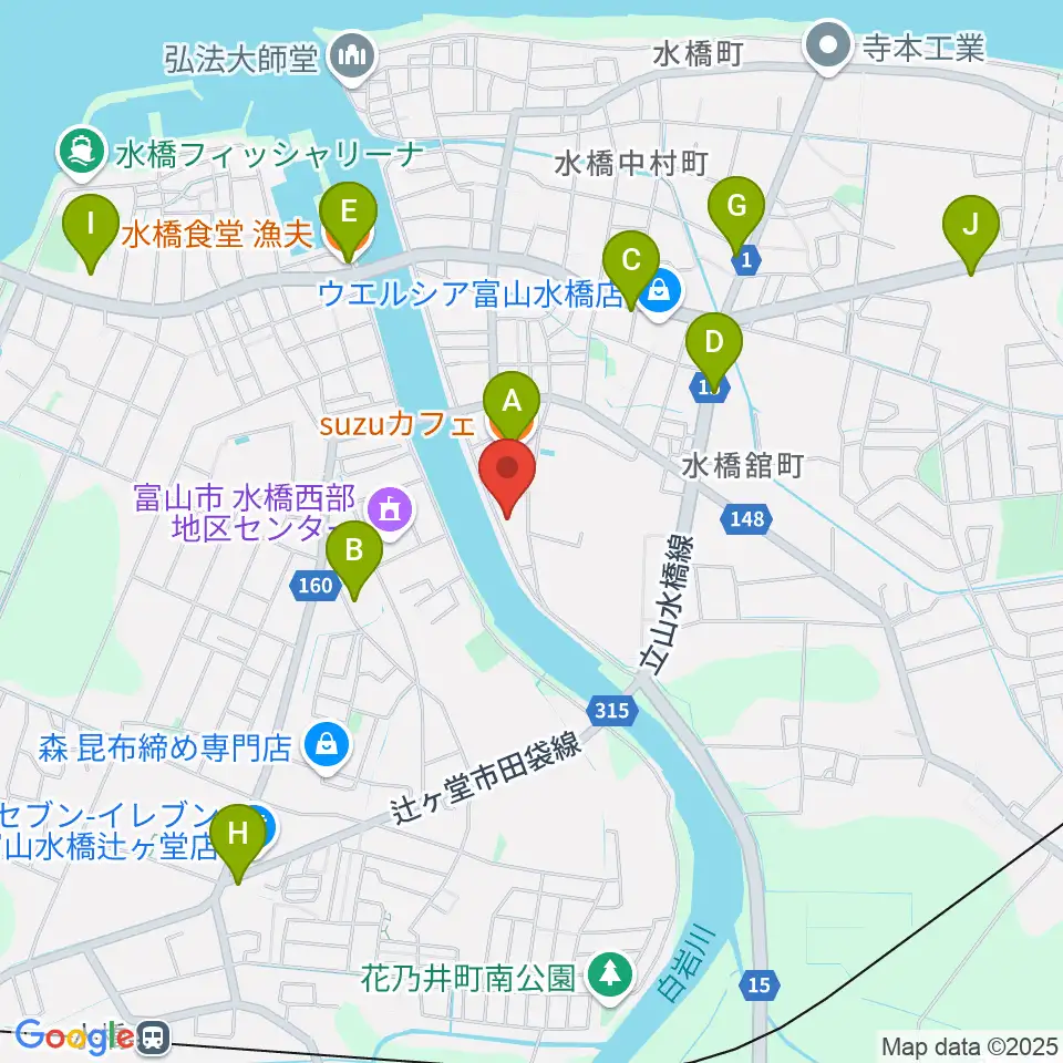 ギターショップHIRUYA周辺のファミレス・ファーストフード一覧地図