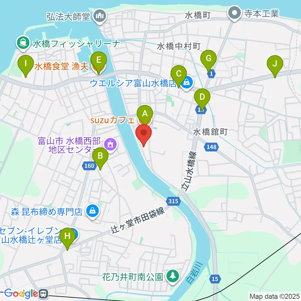 ギターショップHIRUYA周辺のファミレス・ファーストフード一覧地図