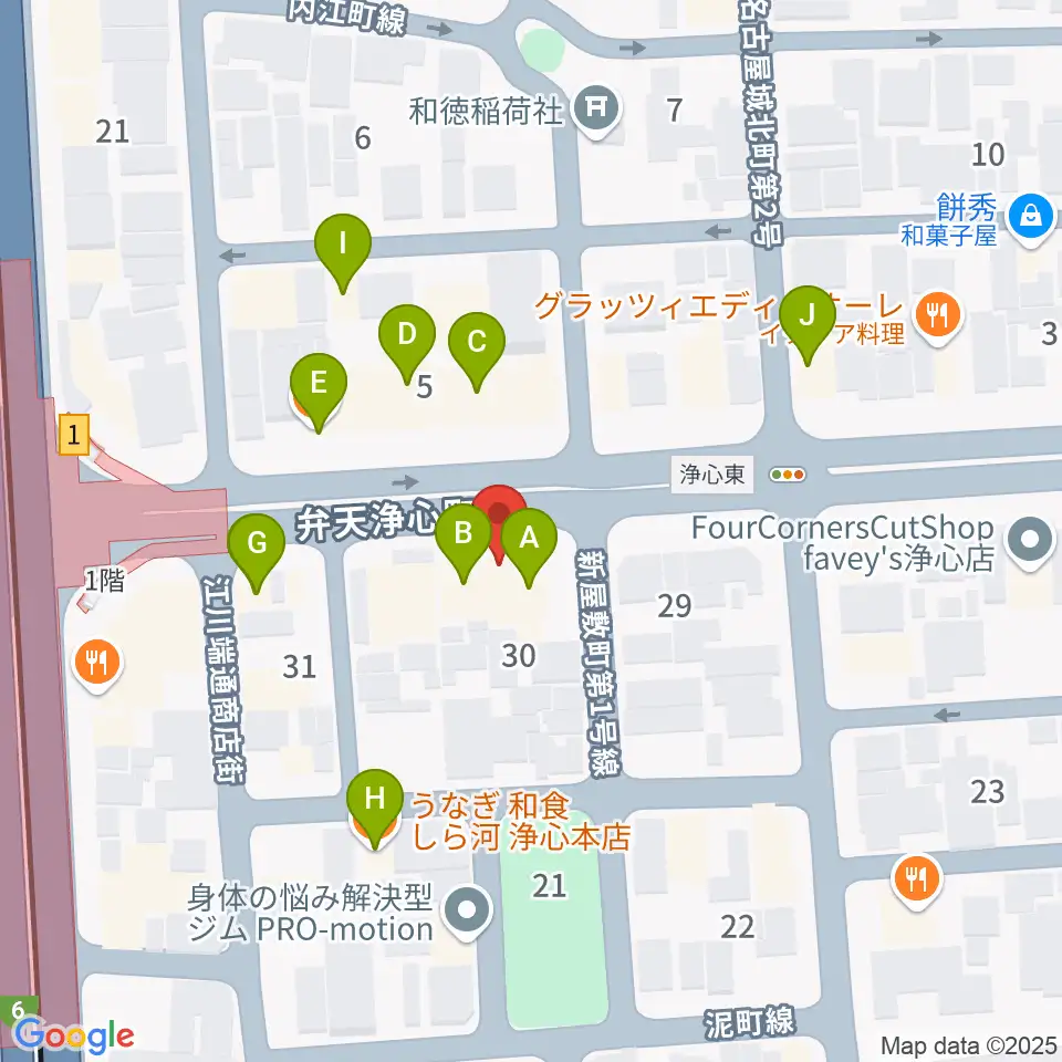 ビッグシティギターズ周辺のファミレス・ファーストフード一覧地図