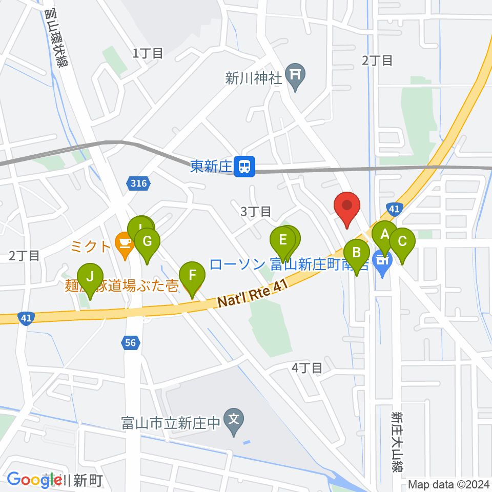 MPC楽器センター富山周辺のファミレス・ファーストフード一覧地図