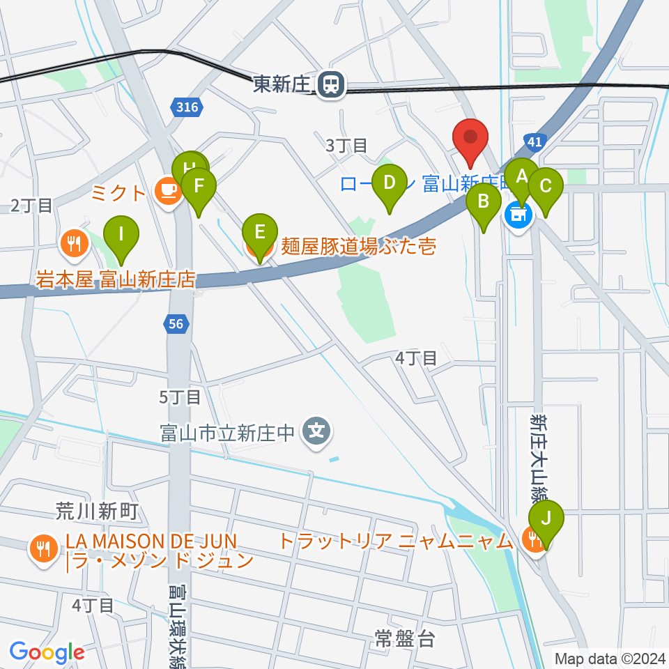 MPC楽器センター富山周辺のファミレス・ファーストフード一覧地図