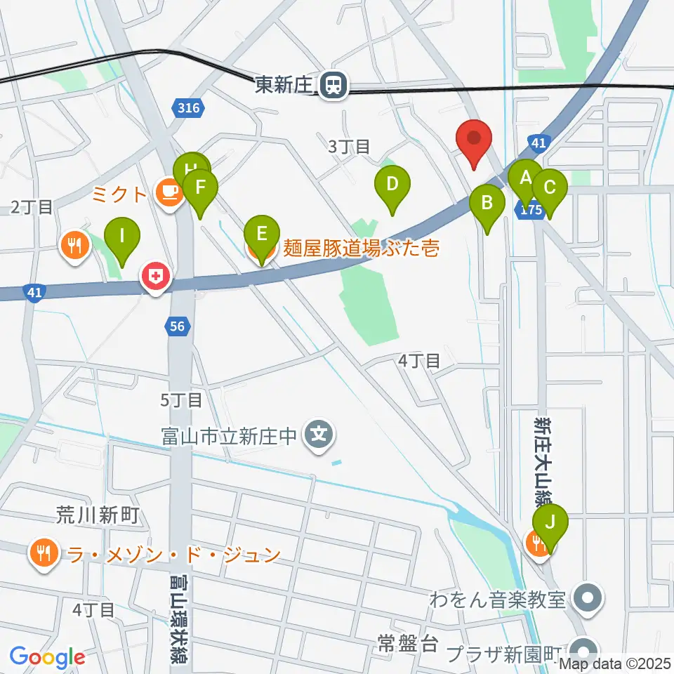 MPC楽器センター富山周辺のファミレス・ファーストフード一覧地図