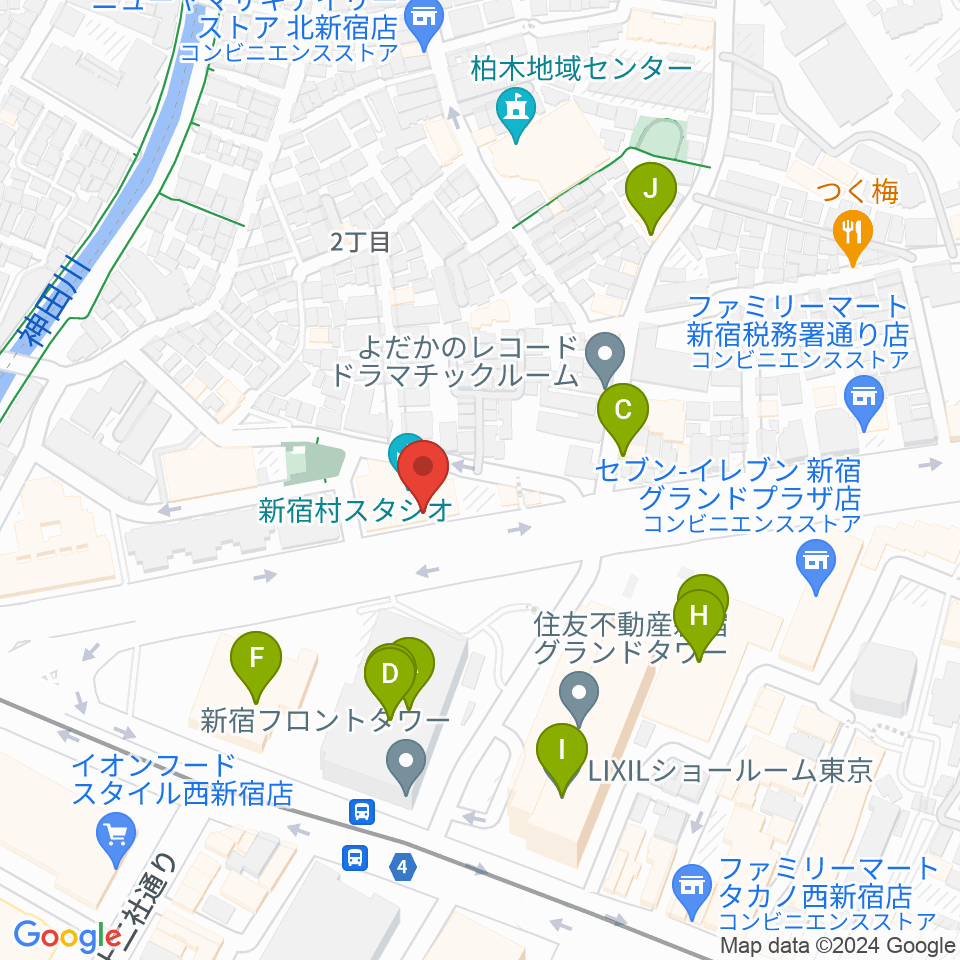 新宿村スタジオ周辺のファミレス・ファーストフード一覧地図