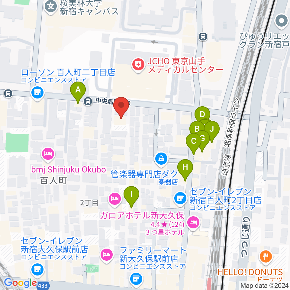 スタジオ ヴィルトゥオージ周辺のファミレス・ファーストフード一覧地図