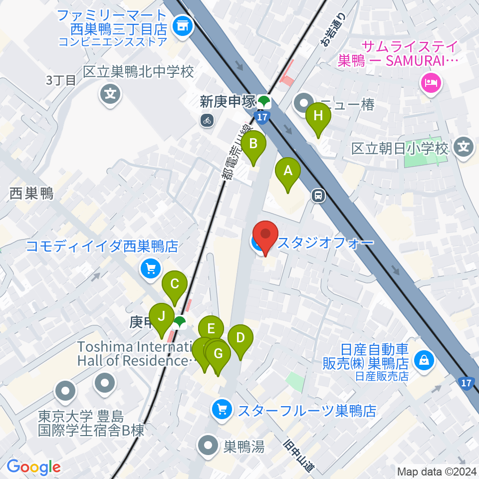 スタジオフォー周辺のファミレス・ファーストフード一覧地図