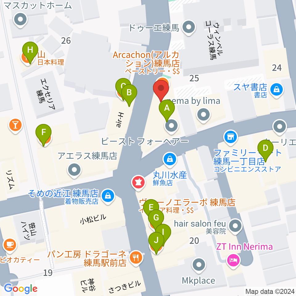 スタジオマザーハウス練馬店周辺のファミレス・ファーストフード一覧地図