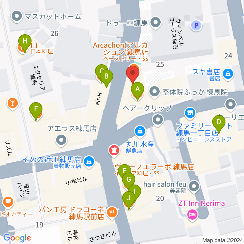 スタジオマザーハウス練馬店周辺のファミレス・ファーストフード一覧地図