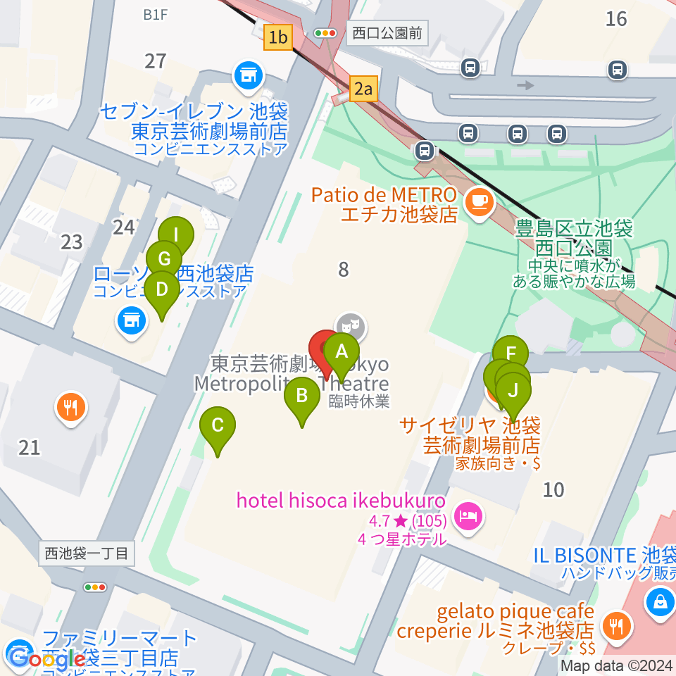 東京芸術劇場周辺のファミレス・ファーストフード一覧地図