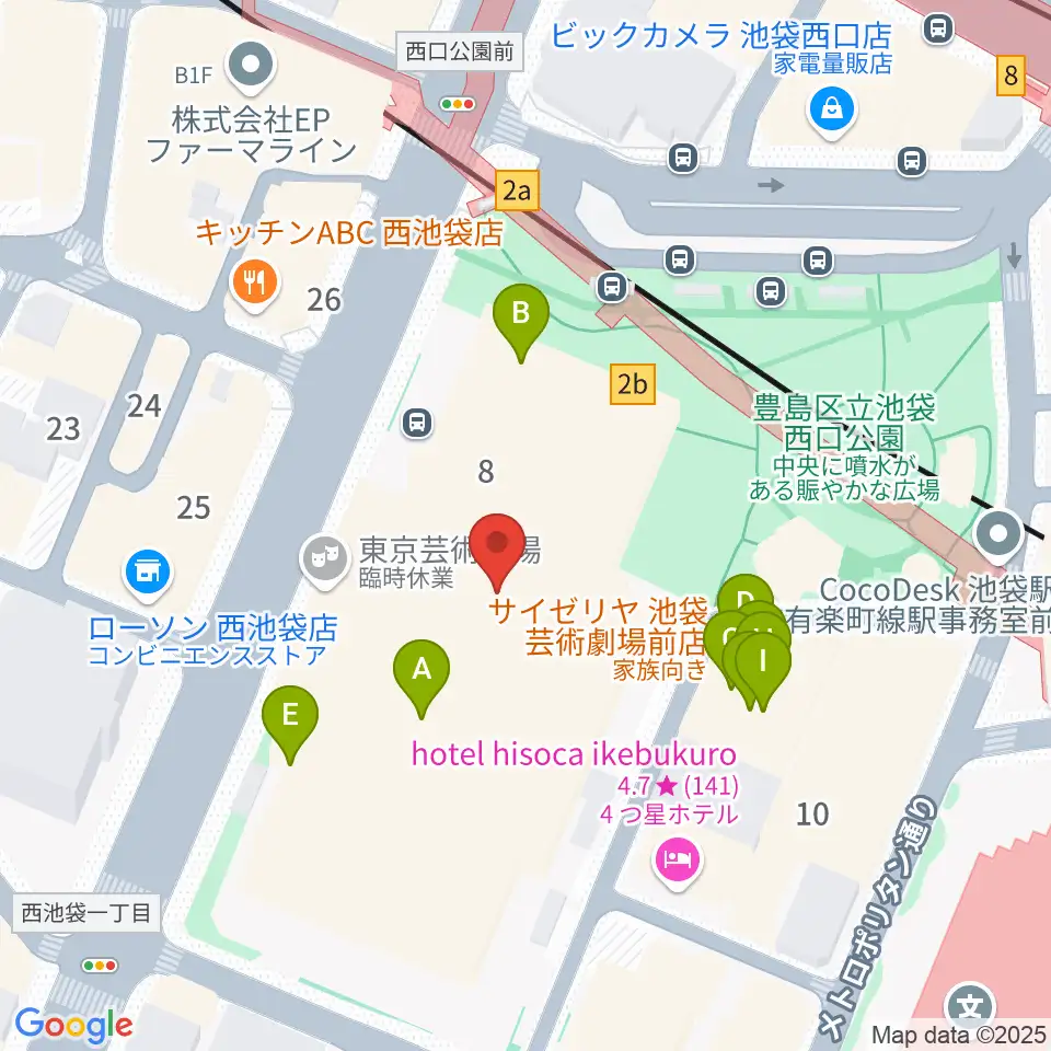 東京芸術劇場周辺のファミレス・ファーストフード一覧地図