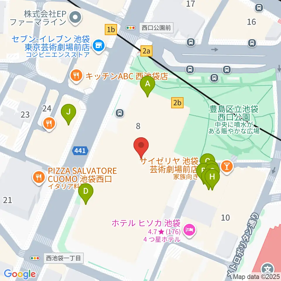 東京芸術劇場周辺のファミレス・ファーストフード一覧地図