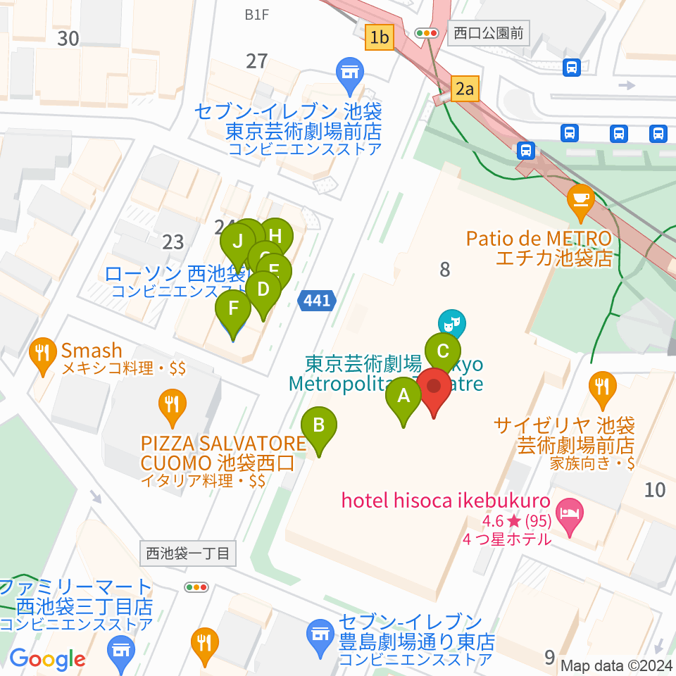 東京芸術劇場リハーサルルーム周辺のファミレス・ファーストフード一覧地図