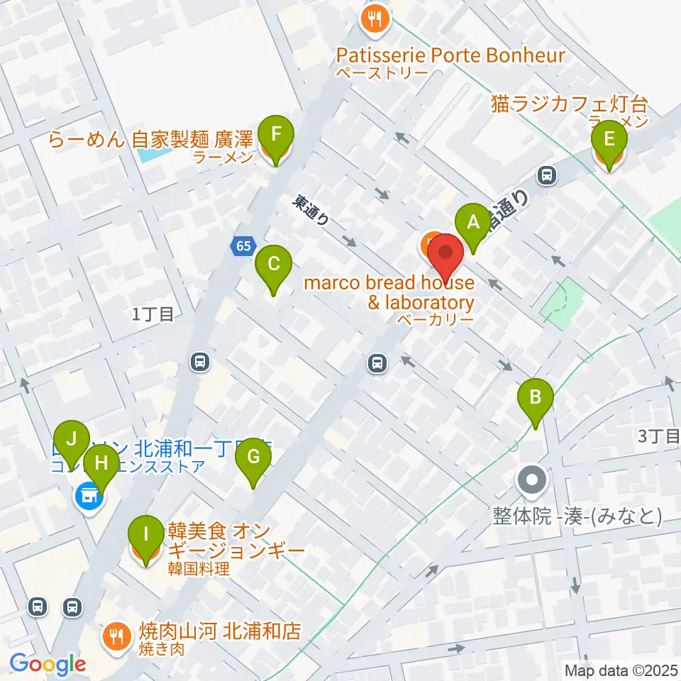 アオバ楽器 浦和音楽院周辺のファミレス・ファーストフード一覧地図
