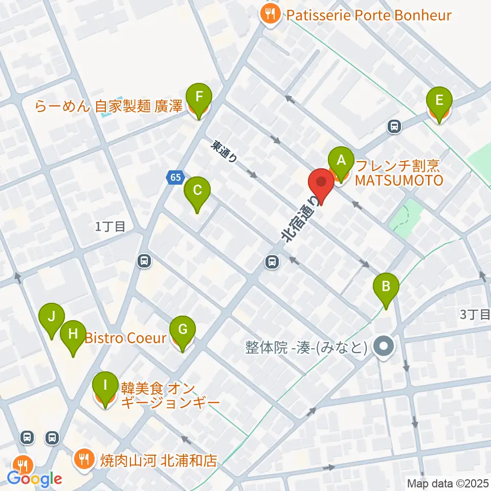 アオバ楽器 浦和音楽院周辺のファミレス・ファーストフード一覧地図