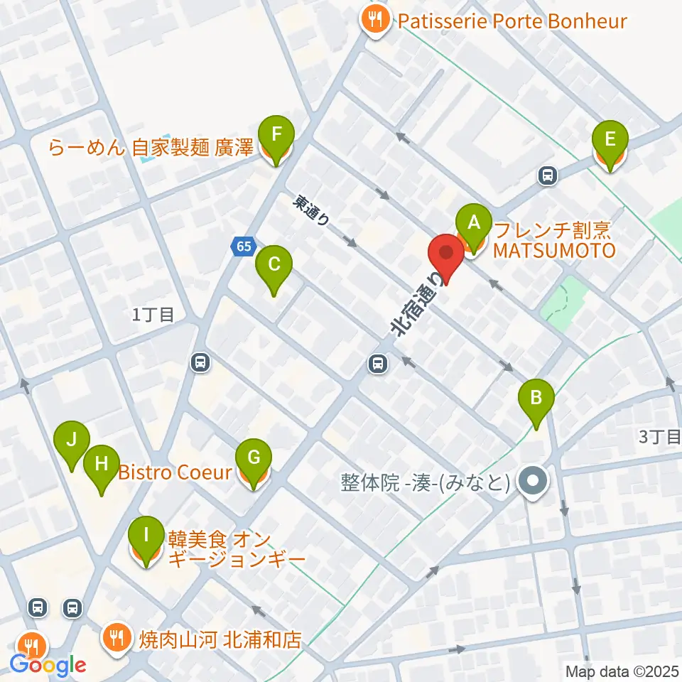 アオバ楽器 浦和音楽院周辺のファミレス・ファーストフード一覧地図