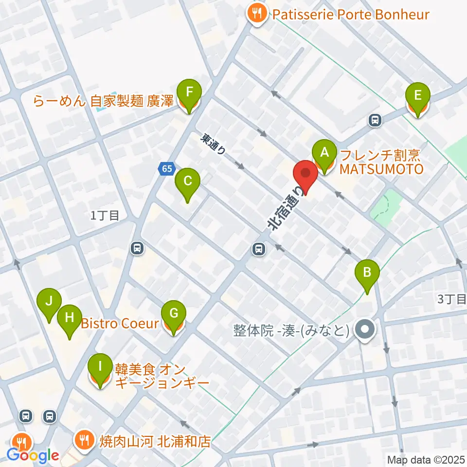 アオバ楽器 浦和音楽院周辺のファミレス・ファーストフード一覧地図