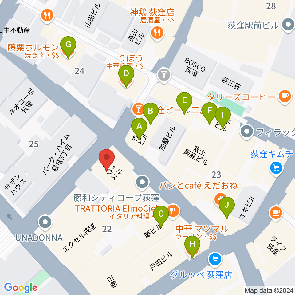 クレモニア・スタジオ周辺のファミレス・ファーストフード一覧地図