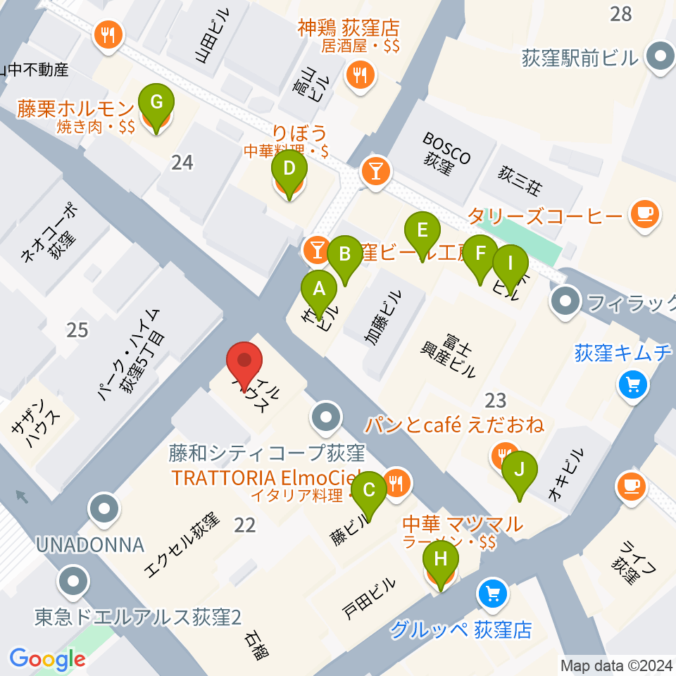 クレモニア・スタジオ周辺のファミレス・ファーストフード一覧地図