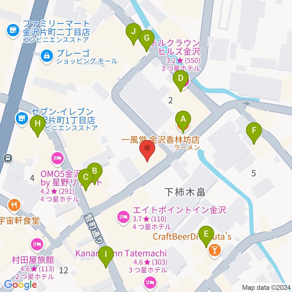 BIGBOSS金沢周辺のファミレス・ファーストフード一覧地図