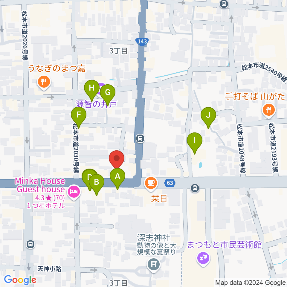 コダマ楽器周辺のファミレス・ファーストフード一覧地図