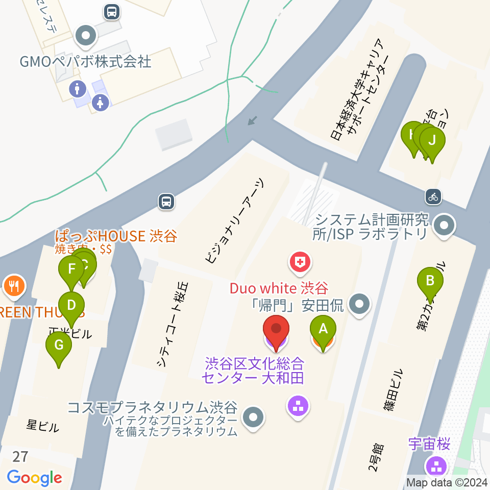 渋谷区文化総合センター大和田周辺のファミレス・ファーストフード一覧地図